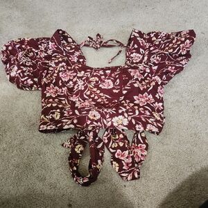 Marshalls Floral Burgundy Crop Top